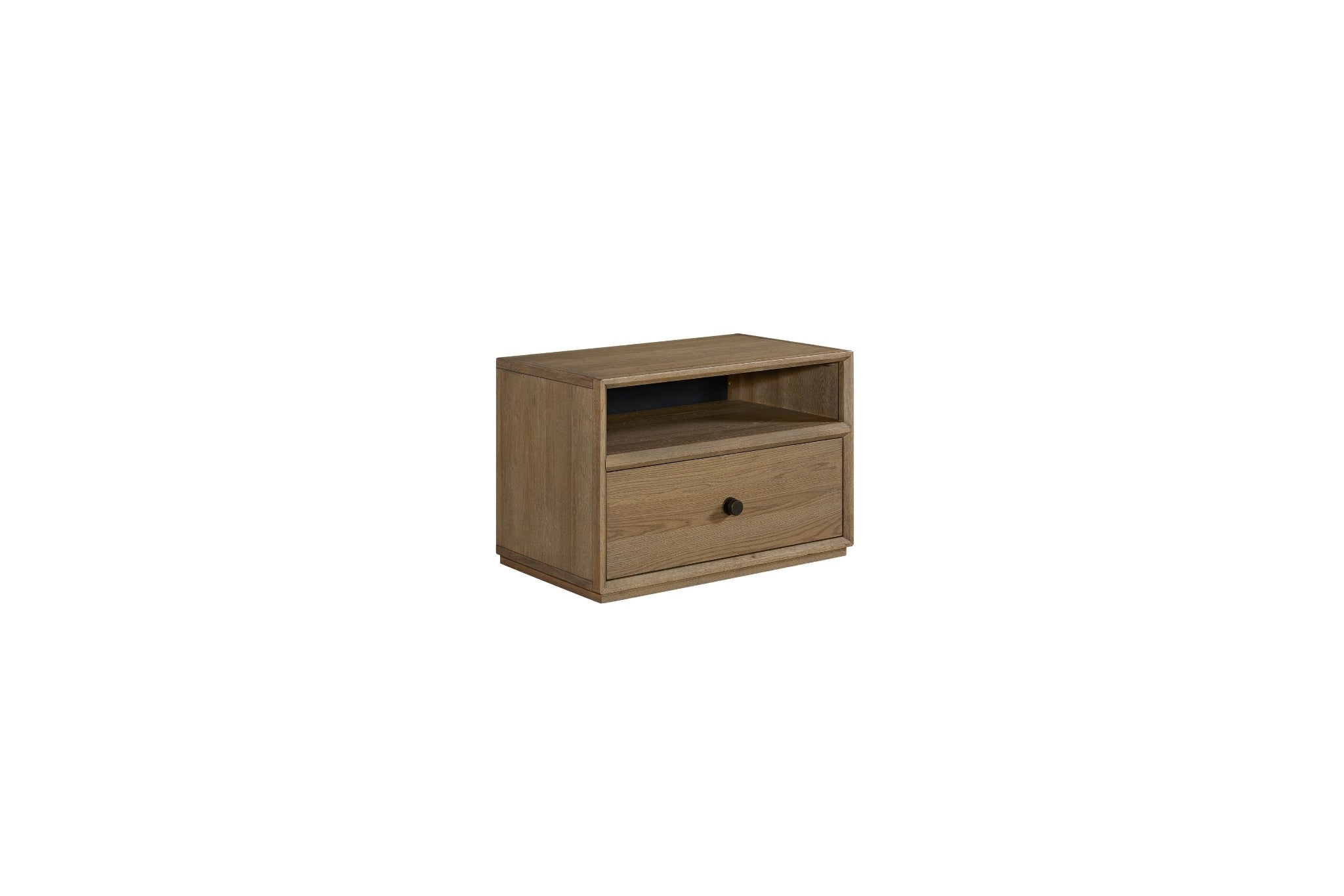 Wooden nightstand with a drawer on a white background