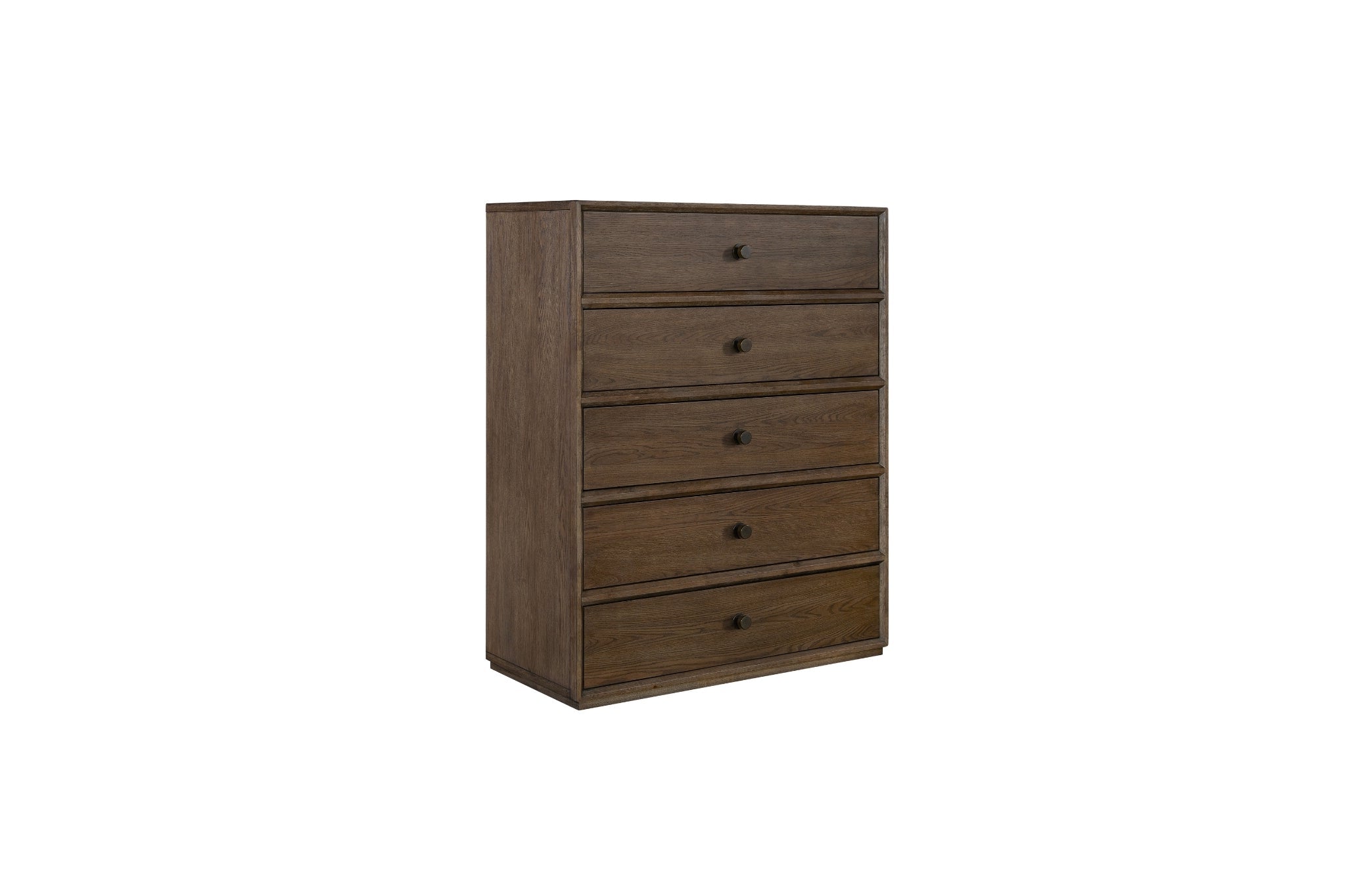 Wooden dresser with four drawers on a white background