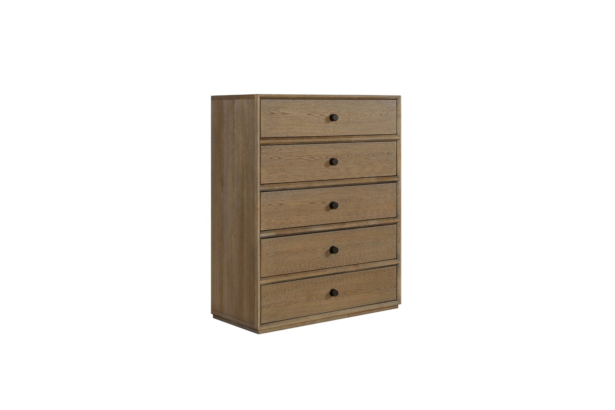 Wooden dresser with four drawers on a white background